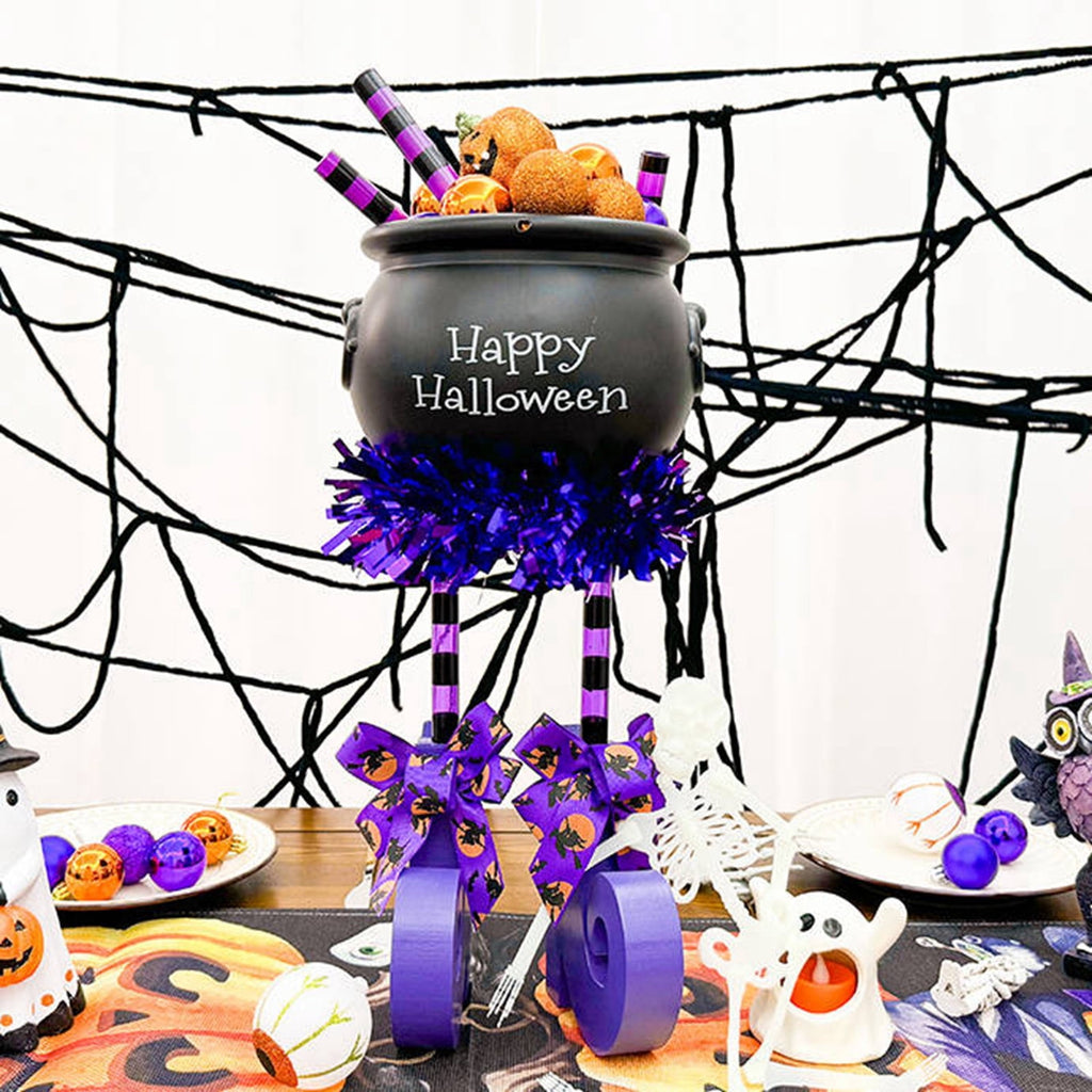 Yashow Classic Black Plastic Wood Witch Candy Bowl Adjustable Legs Luminous Skeleton Decorative Prop Set for Halloween Party Porch Decoration, 1-Pack, 23.62 inch
