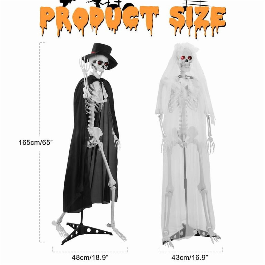 Floseru Life Size Halloween Skeleton Couple, Bride & Groom Set with Glowing Eyes, Poseable Joints, for Spooky Indoor Outdoor Display
