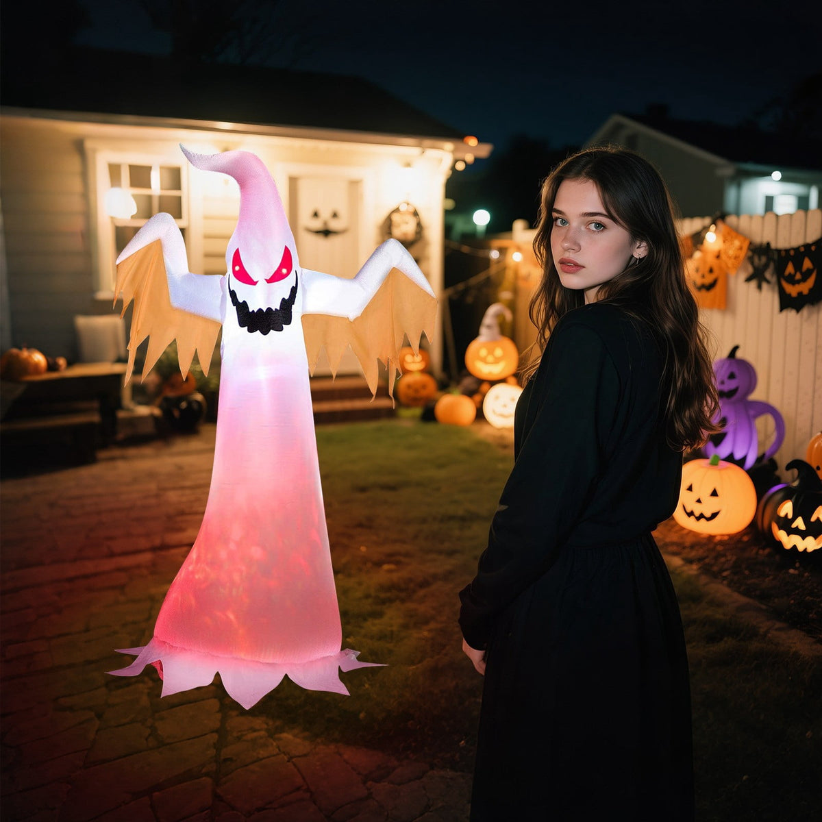 7.8 Feet Scary Halloween Decorations Outdoor Light Up Halloween Decorations Inflatables Spooky Ghost for Yard Lawn Halloween Party