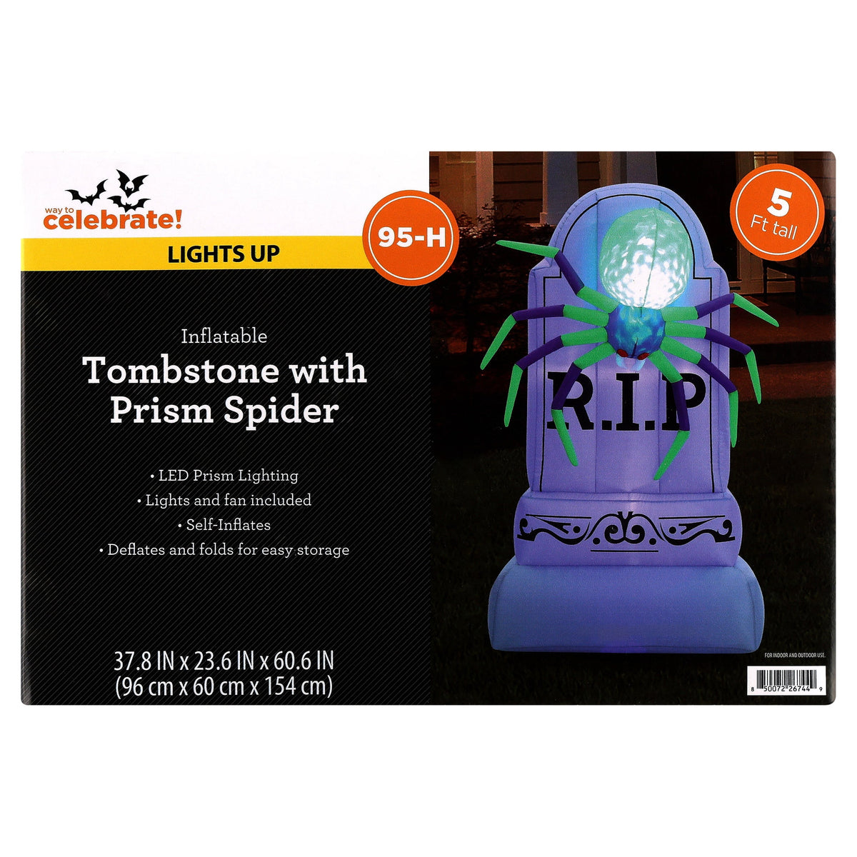 Tombstone with Prism Spider Airblown Yard Inflatable, Multicolor, 5', Halloween by Way To Celebrate