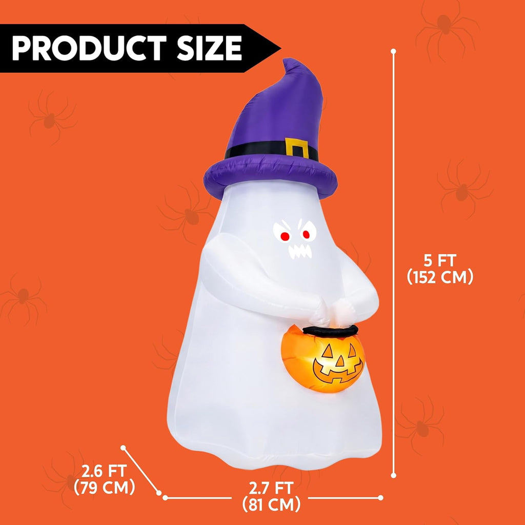 Joyfy 5 Ft Tall Halloween Inflatable Pumpkin,Blow Up Pumpkin with Projector Face and Music Lights,Outdoor Decorations for Yard,Garden,Lawn,Party