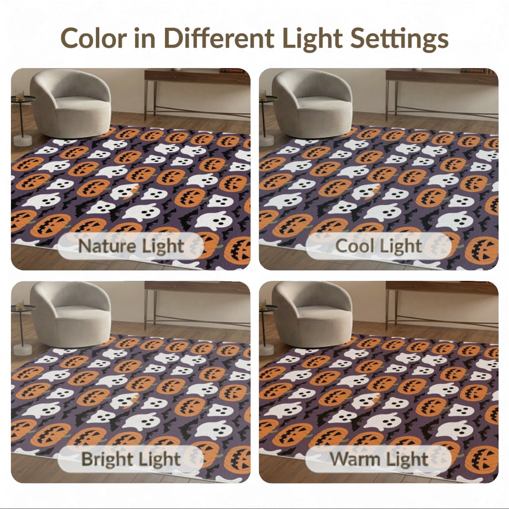 ODIKA 8'x10' Washable Area Rug Halloween Harvest Spirits Grinning Lantern Entrance Doormat Door for Living Room, Under Sectional, Family , Durable, Non-Slip