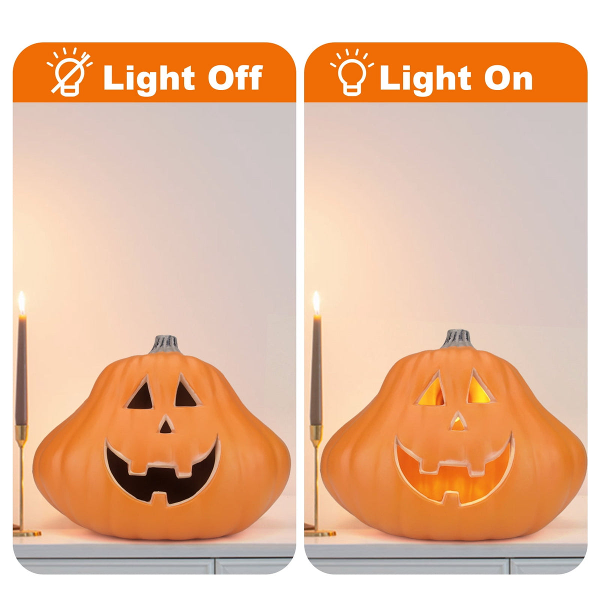 Gamexcel 21" LED Light-Up Jack O Lantern, Pre-lit Halloween Plastic Pumpkin Lights for Indoor/Outdoor Decoration - Angry Face