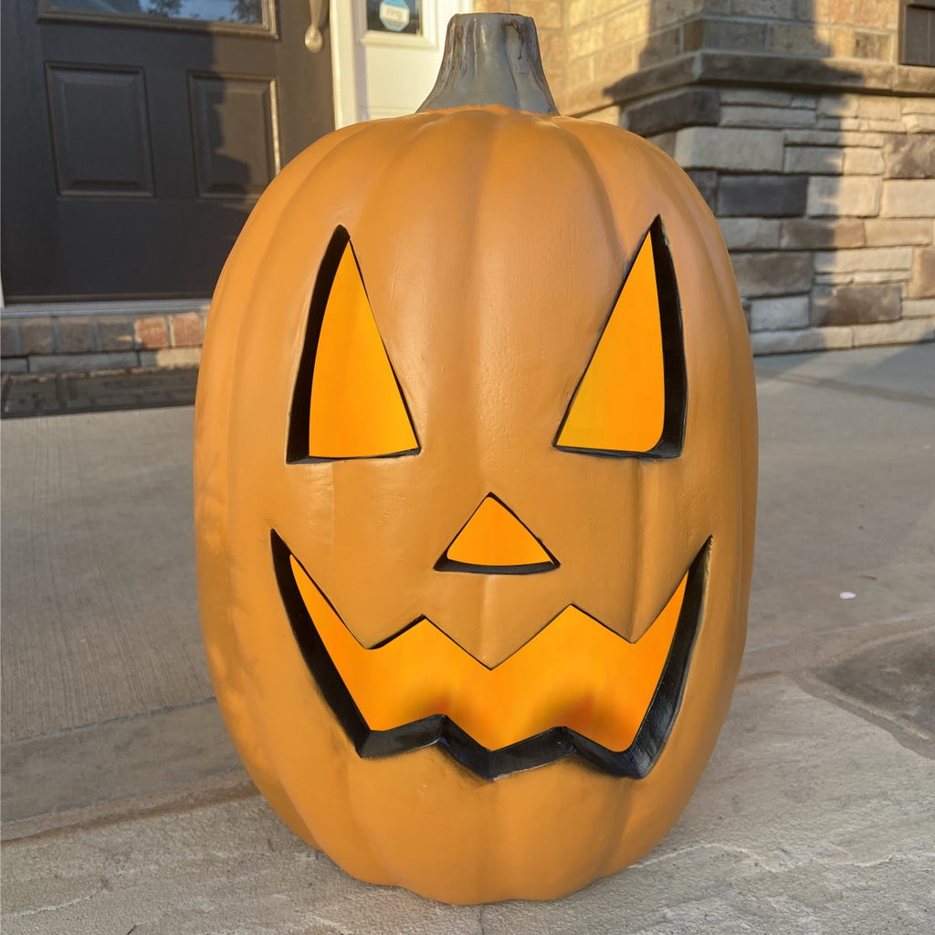 Gamexcel 10" + 14" Pre-Lit Jack O'Lanterns - Indoor/Outdoor Halloween Decorations for Party & Home, Lighted Pumpkin, 2 Pack, Orange