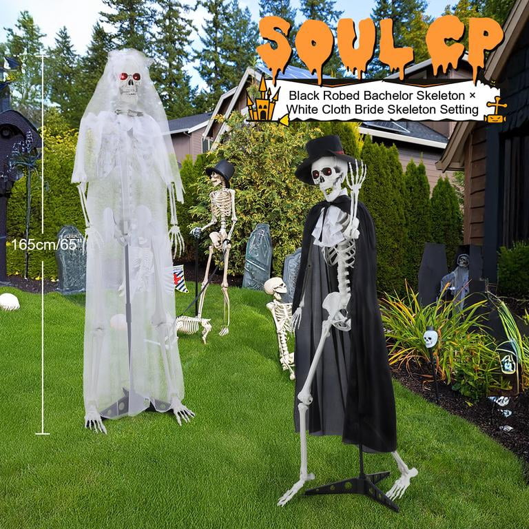 Floseru Halloween Skeleton Couple Life Size, Bride & Groom with Sound and Glowing Eyes, Poseable Joints, for Graveyard Scene Decoration