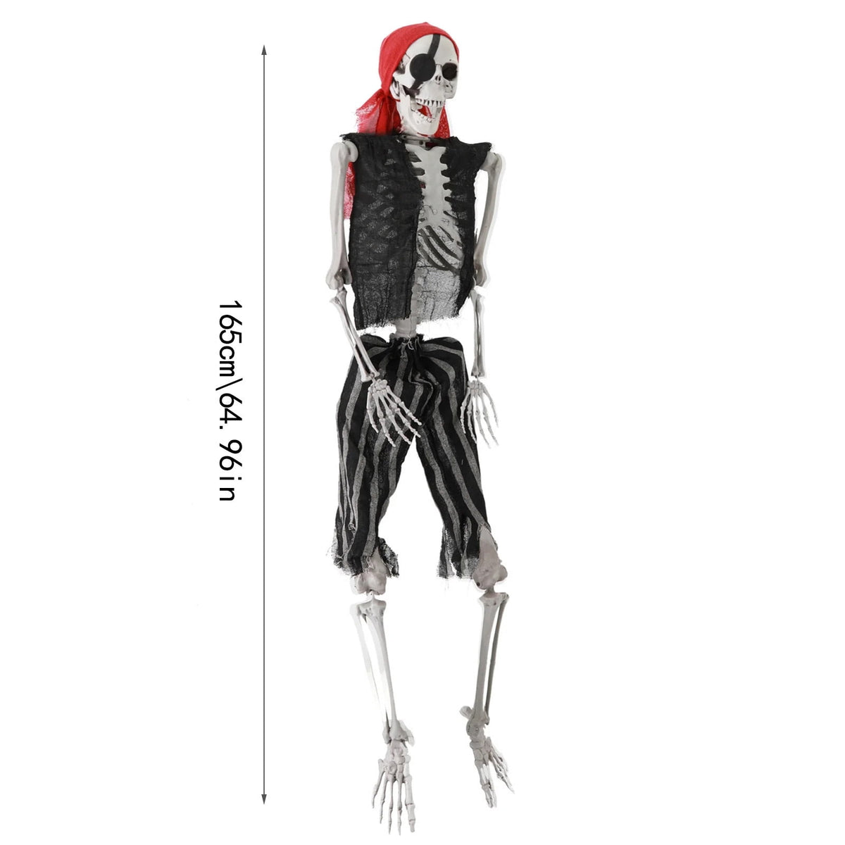 MInHoues 65-inch Halloween Pirate Human Skeleton, Full Life-Size Poseable Skeleton Body Prop for Haunted House, Realistic Plastic Bone Decor for Scary Party Yard, Anatomy Model Decoration