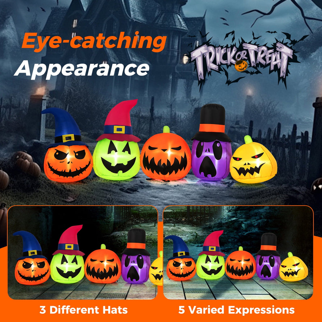 Costway 9 FT Inflatable Pumpkin Patch Family Blow up Yard Halloween Decoration with Built-in LED Lights and Witch Hats