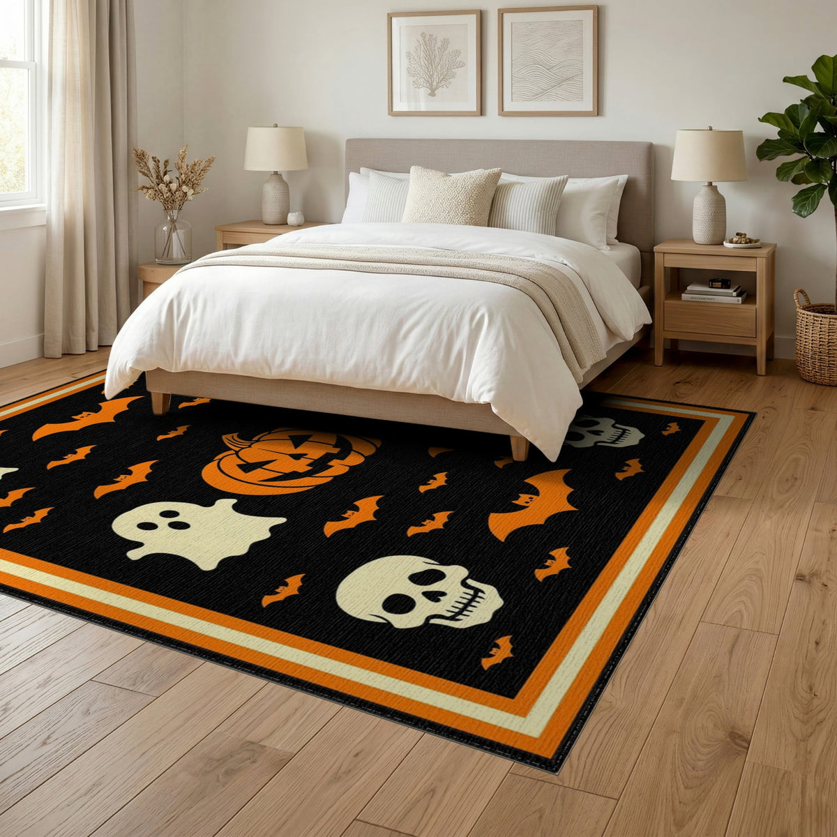 ODIKA 8'x10' Washable Area Rug Halloween Harvest Spirits Grinning Lantern Entrance Doormat Door for Living Room, Under Sectional, Family , Durable, Non-Slip