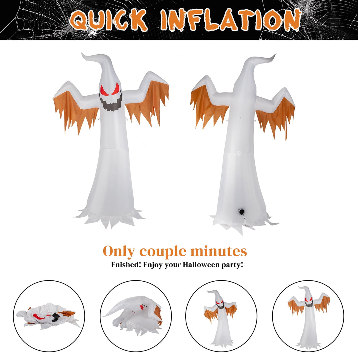 12ft Halloween Inflatable Scary Ghost with Flames and Flashing Red Eyes