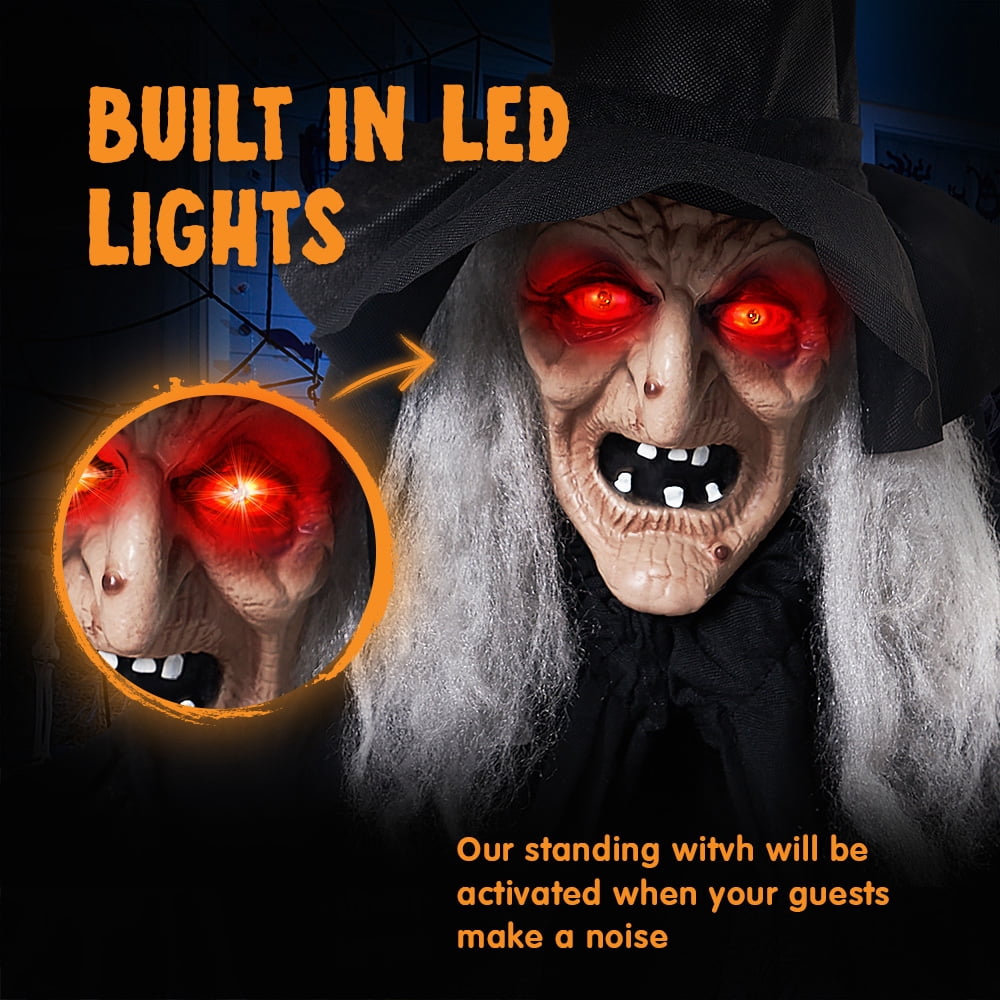 Joyfy 62"(5.17ft) Halloween Standing Hunchback Witch with Light, Animatronics Large Halloween Decorations Outdoor, Radar Motion Activated with Creepy Sound & Eyes and Moving Head for Yard Decor