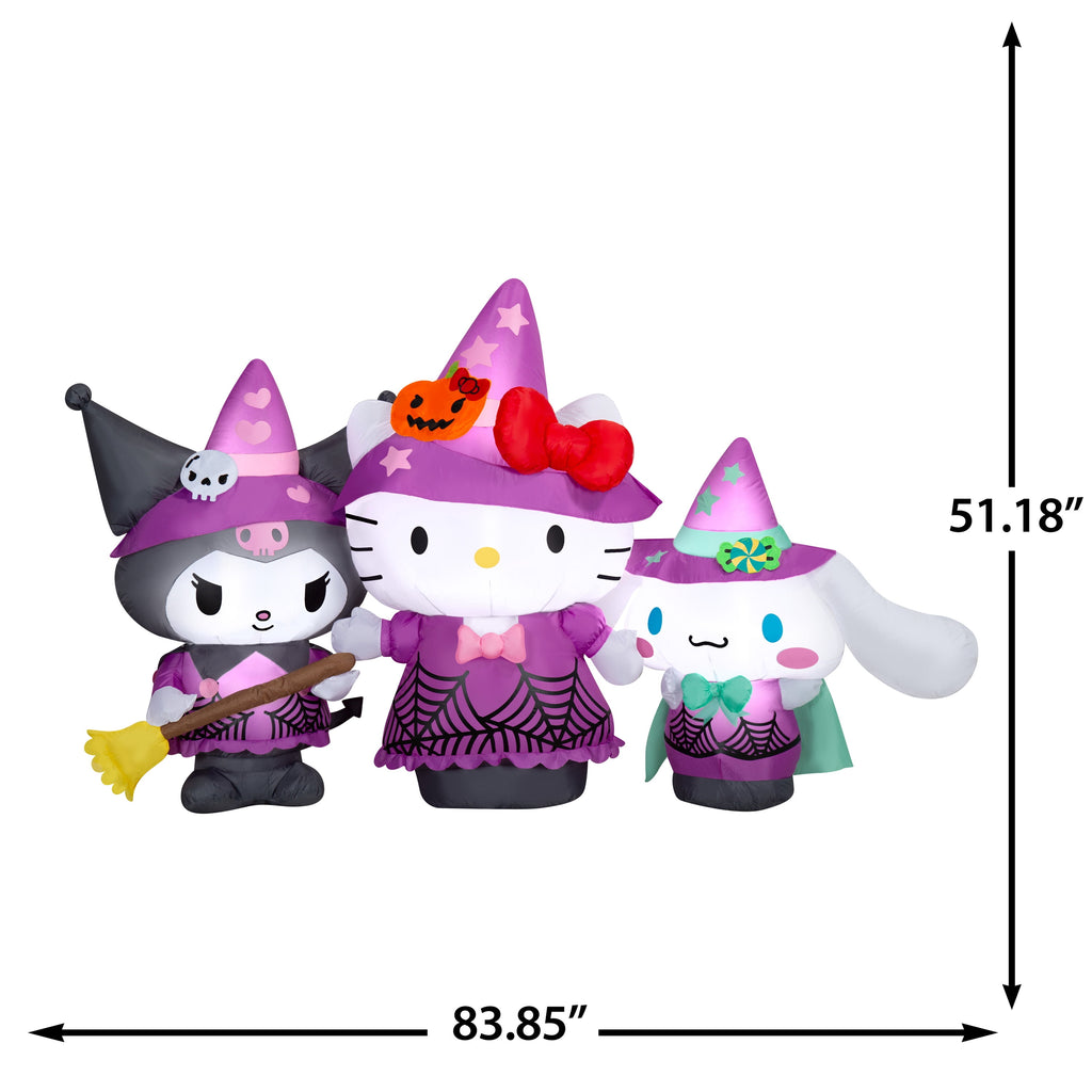 Gemmy 7 ft Wide Hello Kitty and Friends Halloween Inflatable with Kuromi and My Melody in Witch Costumes, Lighted Indoor Outdoor Yard Decoration