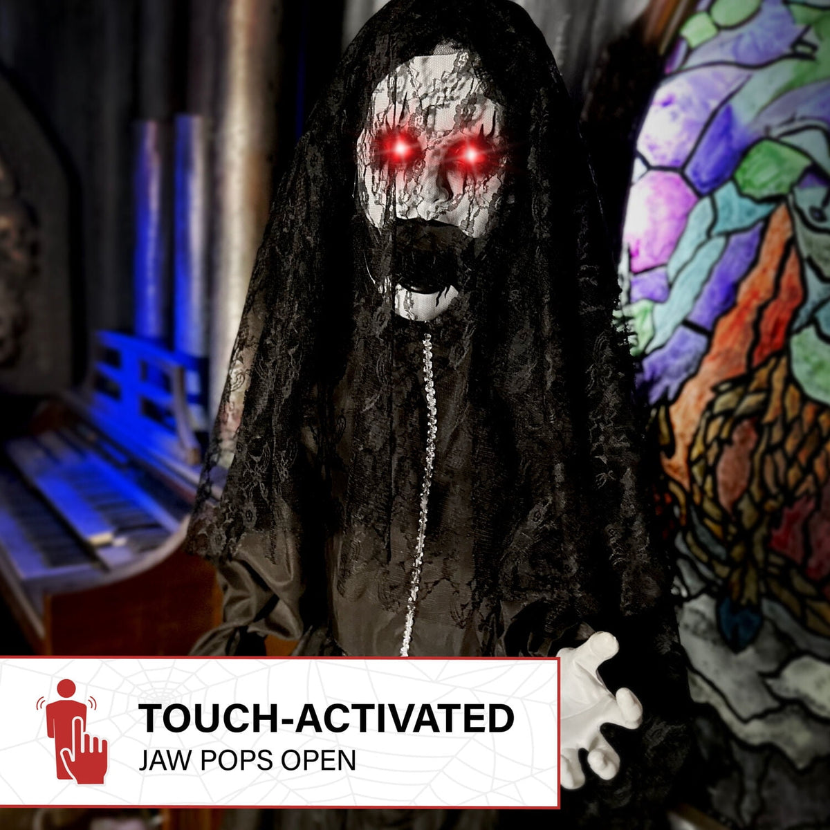 Haunted Hill Farm 6.5 Ft Life-Size Animatronic Bride Indoor/Outdoor Halloween Decoration, Multicolor, HHLADY-2FLSA