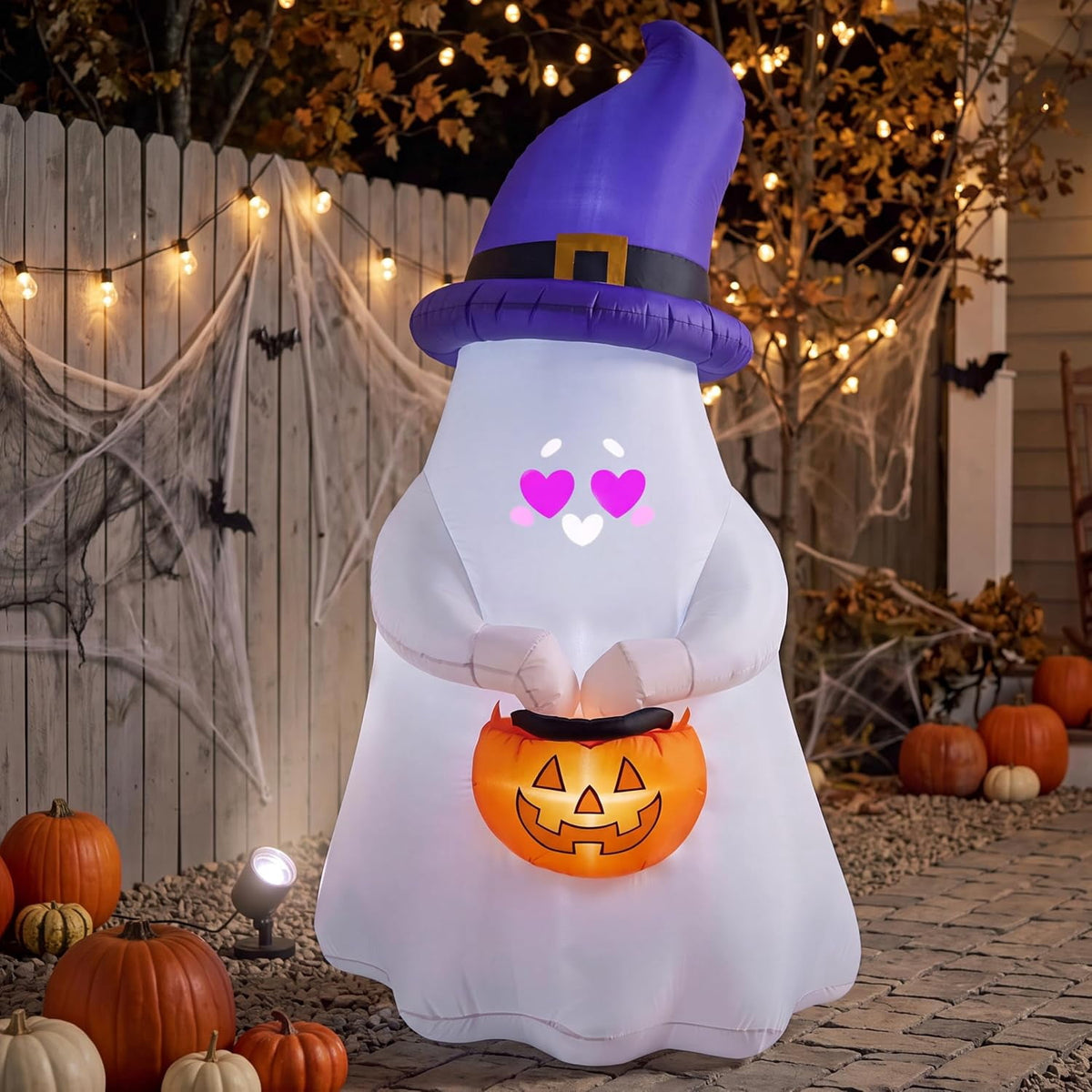 Joyfy 5 Ft Tall Halloween Inflatable Pumpkin,Blow Up Pumpkin with Projector Face and Music Lights,Outdoor Decorations for Yard,Garden,Lawn,Party