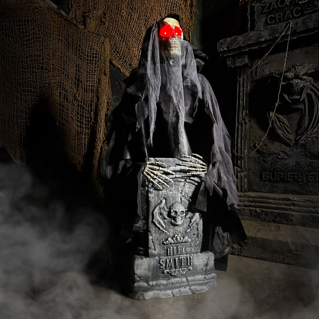 Haunted Hill Farm 3.0-Ft. Touch-Activated Rising Reaper with Tombstone Halloween Accessory