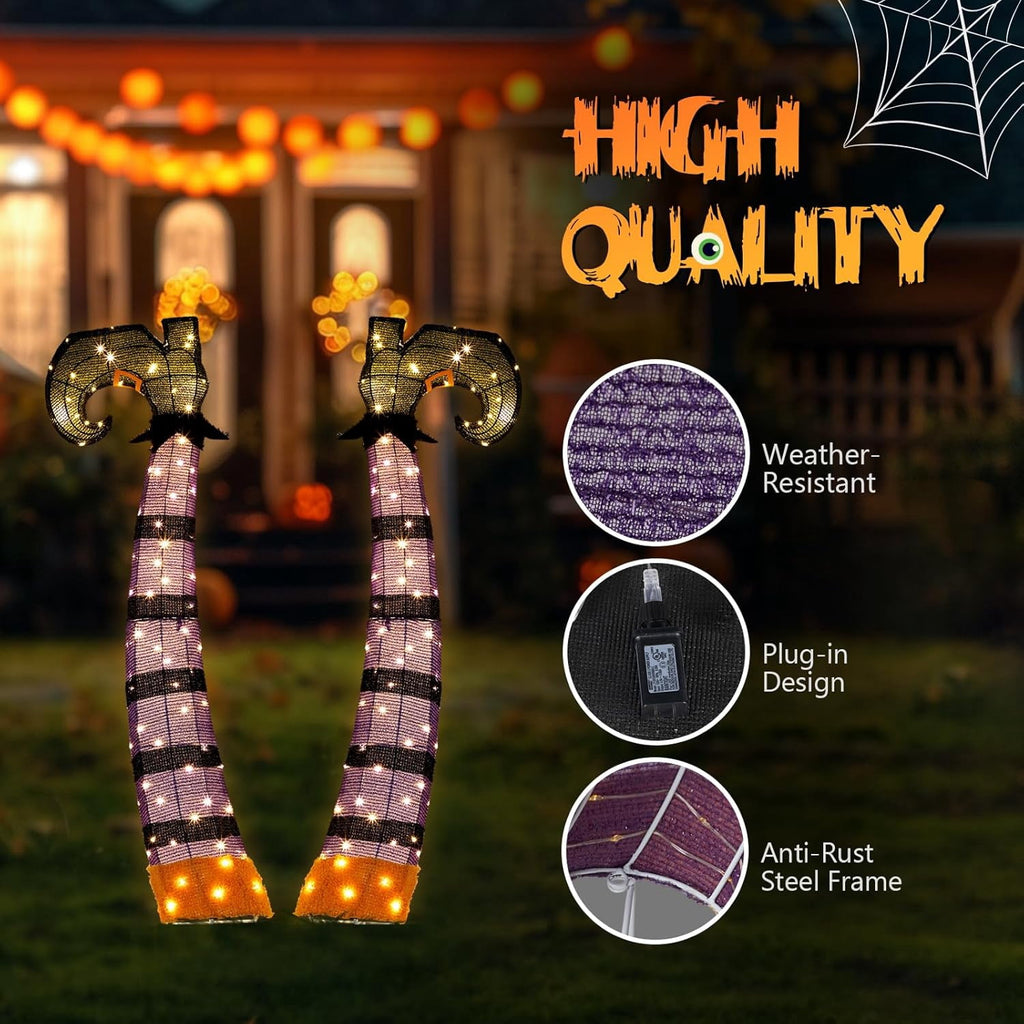 VINGLI 4FT Scary Lighted Halloween Decorations Outdoor, Pop Up Halloween Ghost Decorations, Light Up Ghost Decor with Pre-lit 135 LEDs, Cute Broom, Black Hat for Porch Yard Lawn Patio