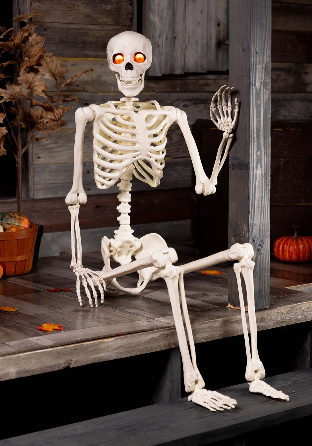 Deluxe Flaming Light Up Eyes & Talking Skeleton Decoration