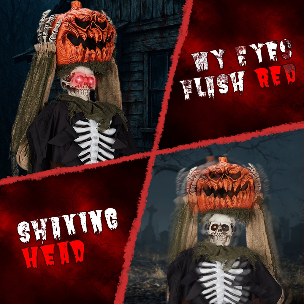 6ft Ghost with The Pumpkin Head Halloween Animated Animatronic Decoration w/ Pre-Recorded Screaming Ktaxon