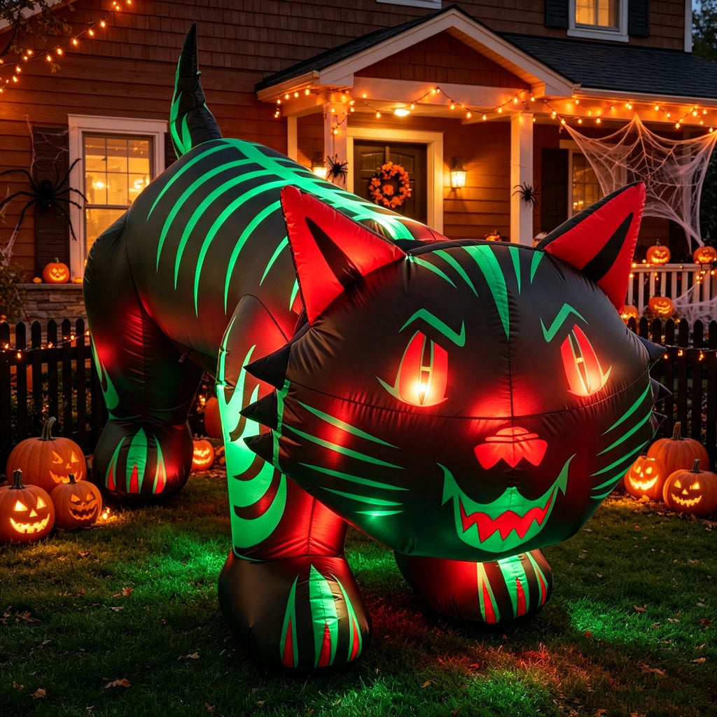 8 FT Halloween Inflatables Black Cat Outdoor Decoration, Air Blow Up Moving Head Cat with Build-in LED Lights, Halloween Yard Decorations for Outside Vacation Lawn Porch Holiday Decor