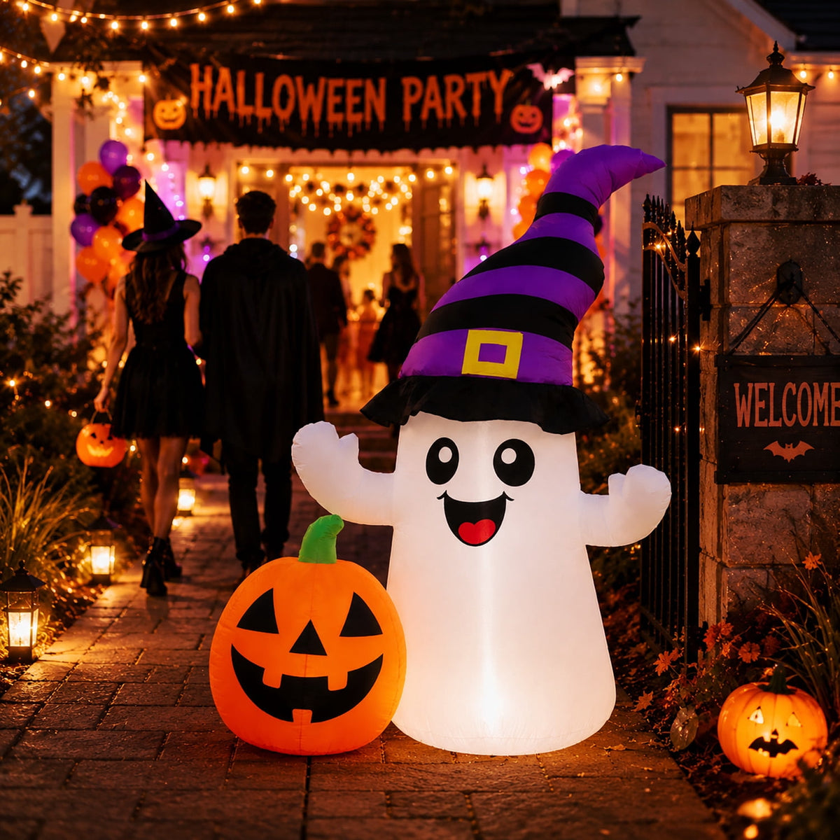 Toiyjofe 5.5 ft Halloween Inflatable Ghost with Pumpkin, LED Lighted Cute Halloween Yard Decoration for Porch, Lawn, Walkway & Party