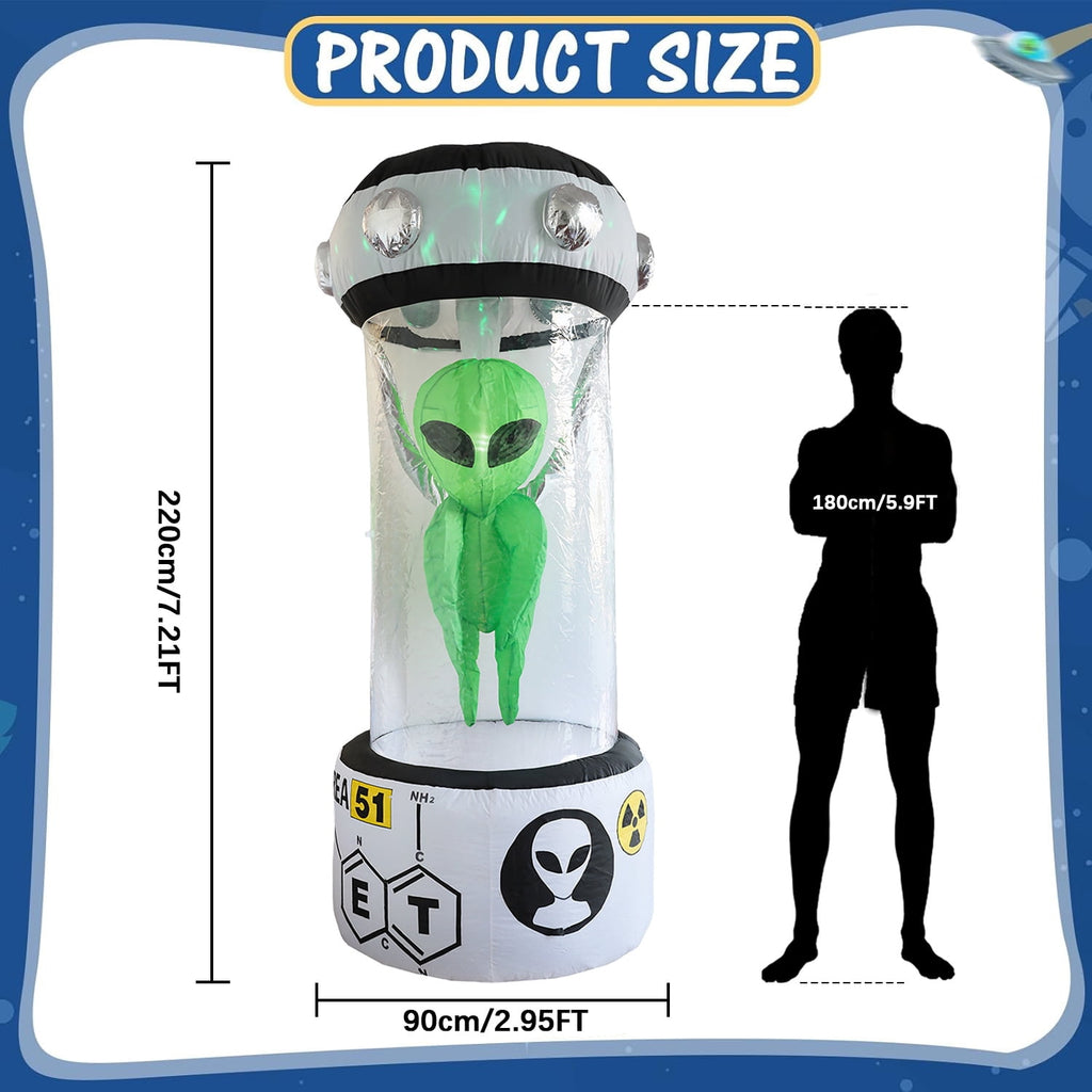 KINQUINN 7.2 ft Halloween Inflatable UFO Alien Experimental Capsule Cabinet, blow-up Spooky Decor For Outdoor Yard Party