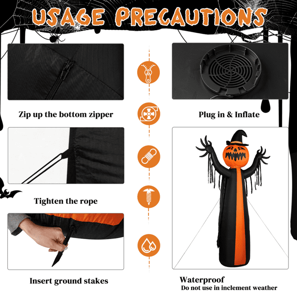 Alvantor 9.8 ft Pumpkin Ghost Halloween Inflatable with Rotatable Head, 6 LED Lights and Built-in Blower, Black and Orange