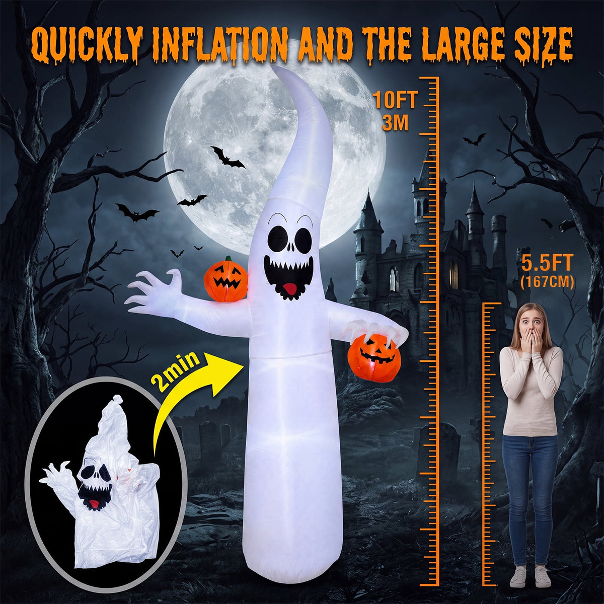 VETPW 10FT Large Halloween Inflatable Archway Decoration, Halloween Blow Up Lighted Archway with Ghost & Black Cat & Cornucopia, Trick & Treat Yard Garden Patio Lawn Outside Decor