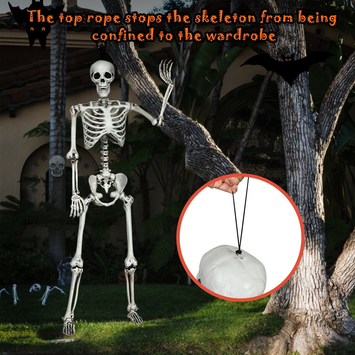 Gymax Full Body Halloween Skeleton 5.4ft Life Size w/ Hanging Rope Movable Joints