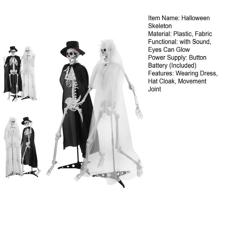 Floseru Halloween Skeleton Bride and Groom, Life Size 65 Inch Couple Set with Sound and Light Effects, Poseable Joints, for Spooky Party Decoration