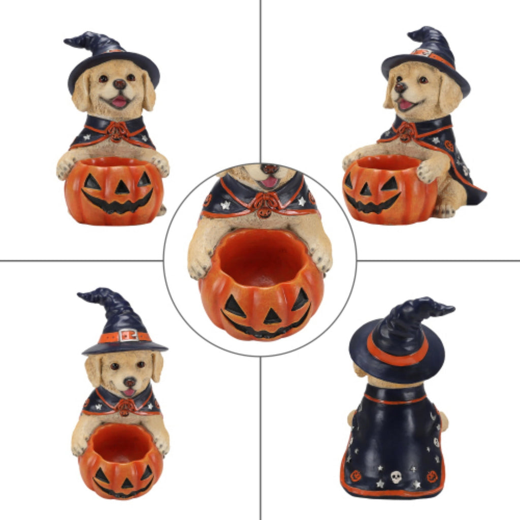 SpookHaven Halloween Jack‑O‑Lantern Pumpkin Mist Sprayer Figurine, LED Light‑Up Fogger with Witch Hat & Skull Decoration, Spooky Ornament for Tabletop Entryway Halloween Party Home Decor