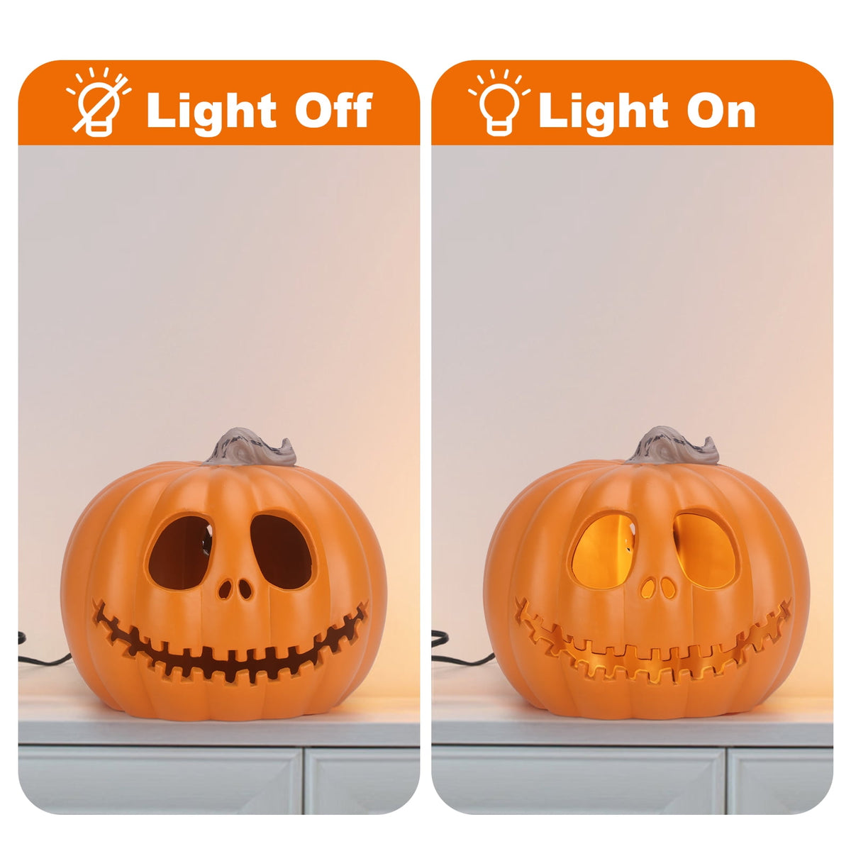 21in+12in LED Light Up Jack O Lantern Halloween Pumpkin Lights Indoor/Outdoor Holiday Festival Garden Patio Front Door Decor