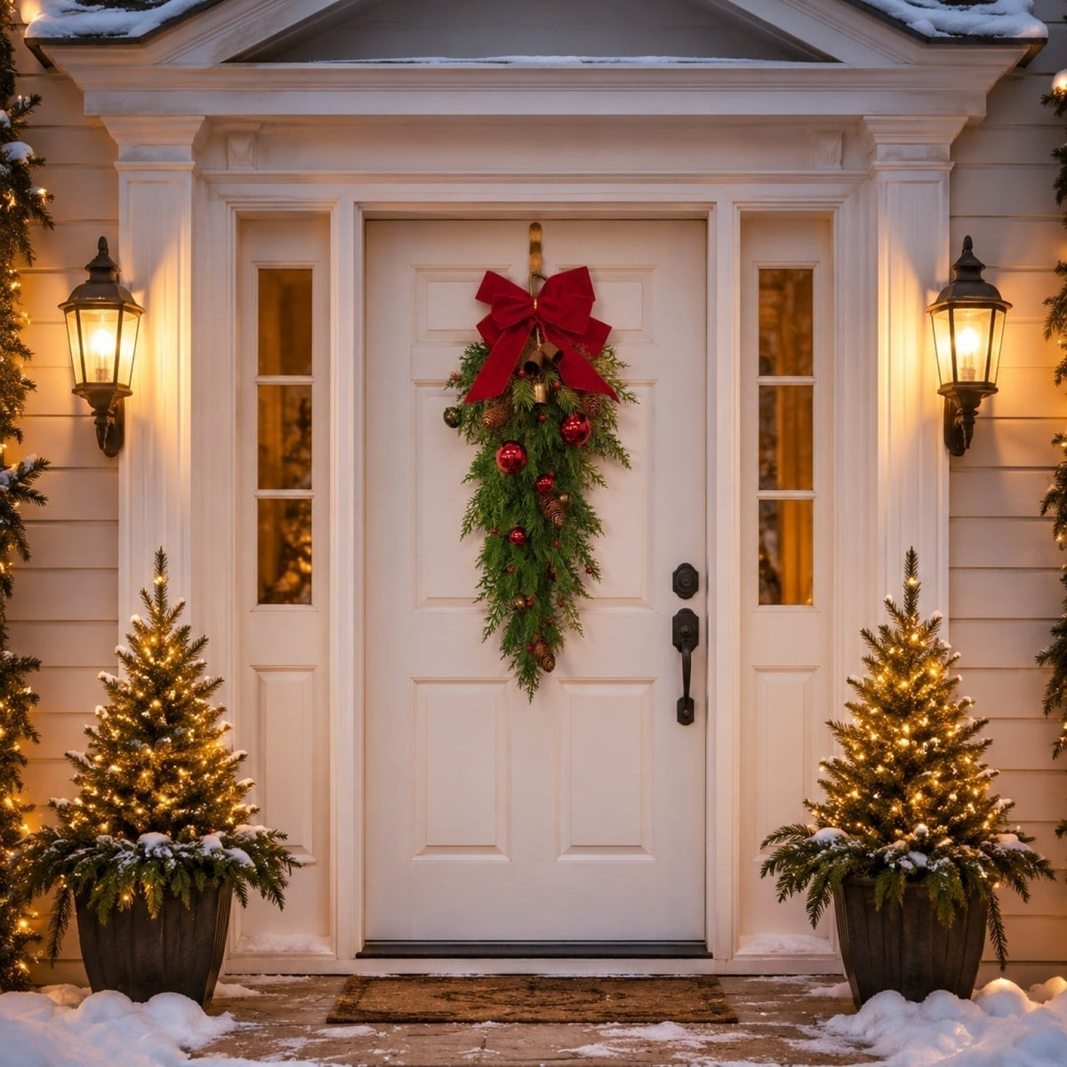 Christmas Pine Wreath, Outdoor Christmas Decorations, Xmas Door Wreath for Home, Holiday, Party, Fireplace, Mantle, Wall, Windows Decor