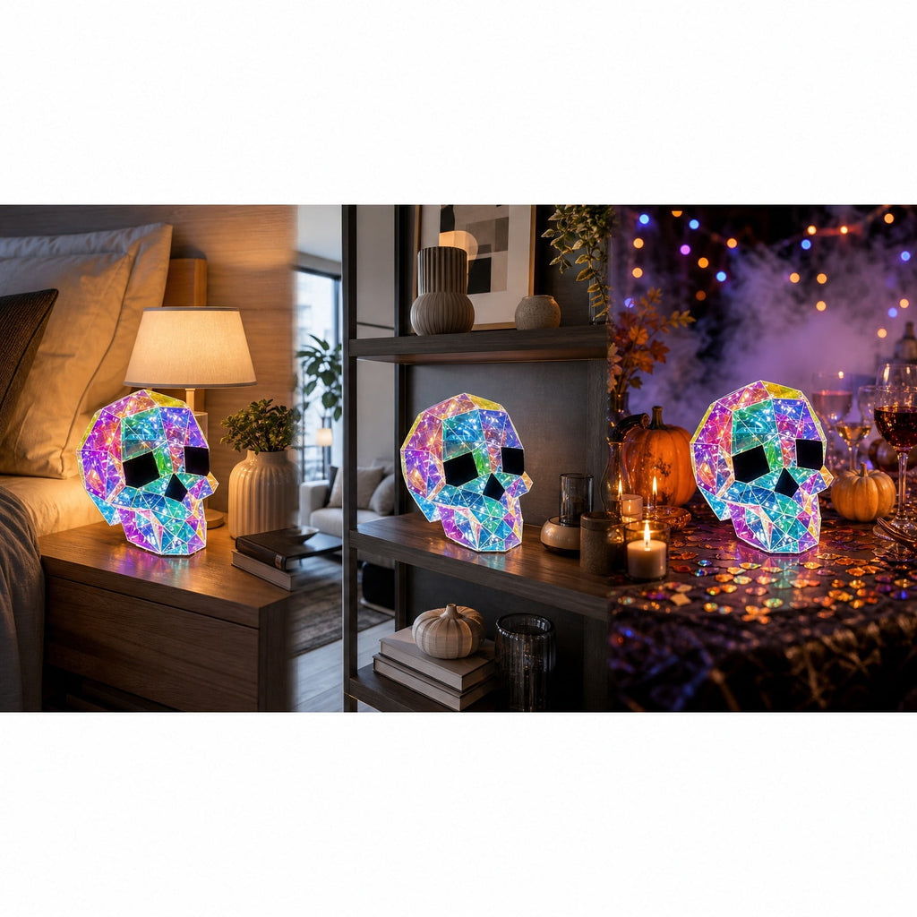 AuroraX Glowing Halloween Skull Decoration Light Up Halloween Skeleton Color Changing LED Battery Operated Hanging Halloween Party Decorations
