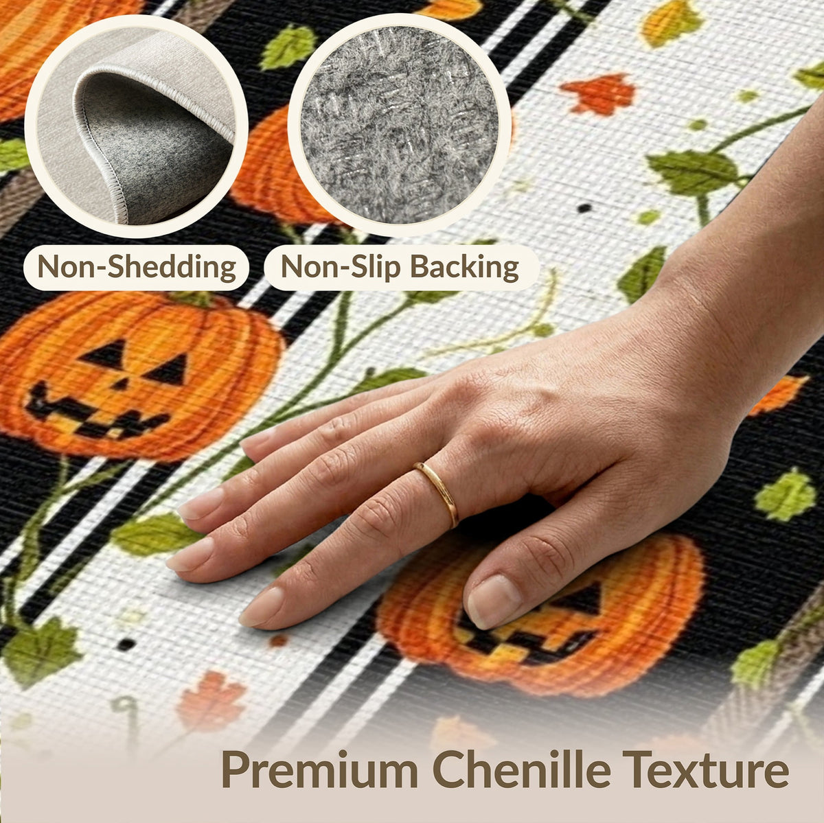 ODIKA Halloween Striped Pumpkin Ghost Farmhouse Welcome Fallc Door Pet Friendly & Kids Safe Play for Playroom, Bedroom, Reading Nook