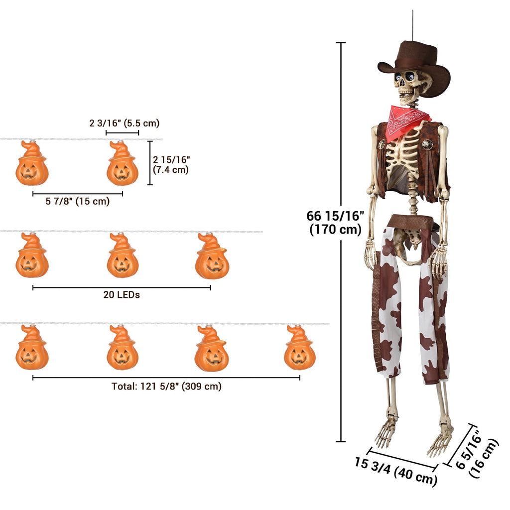 Yescom Halloween 5.6ft Life Size Skeleton Cowboy Detailed Costume Outdoor Indoor Haunted House Props Decor 2026