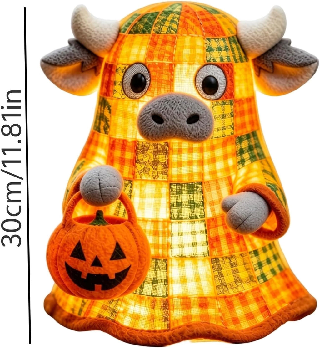 AZXY Halloween Stacked Lighted Pumpkin Figurine, Skeleton Cut‑Out Pumpkin Lamp, Spooky Holiday Floor Ornament, Halloween Yard Party Decoration for Porch Yard Living Room Use