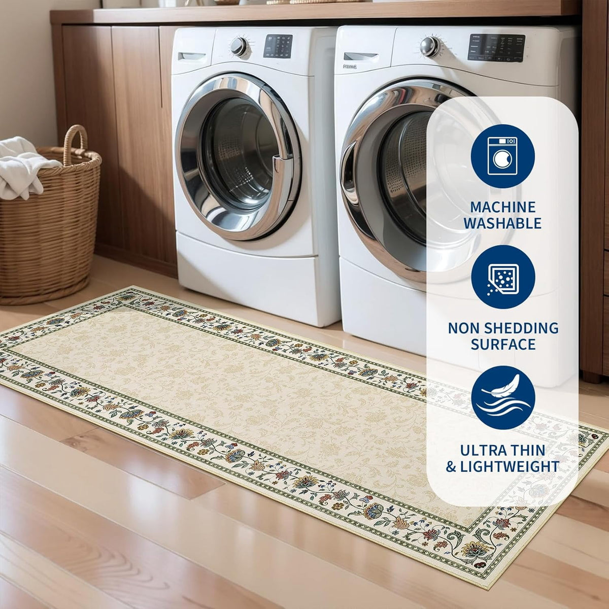 Large Living Room Rug 10x13 Non-Slip Floral Indoor Carpet Washable Floral Bordered Floor Mat Low Pile Non-Shedding Foldable Neutral Bedroom Rugs for Dining Room Nursery Home Office Red