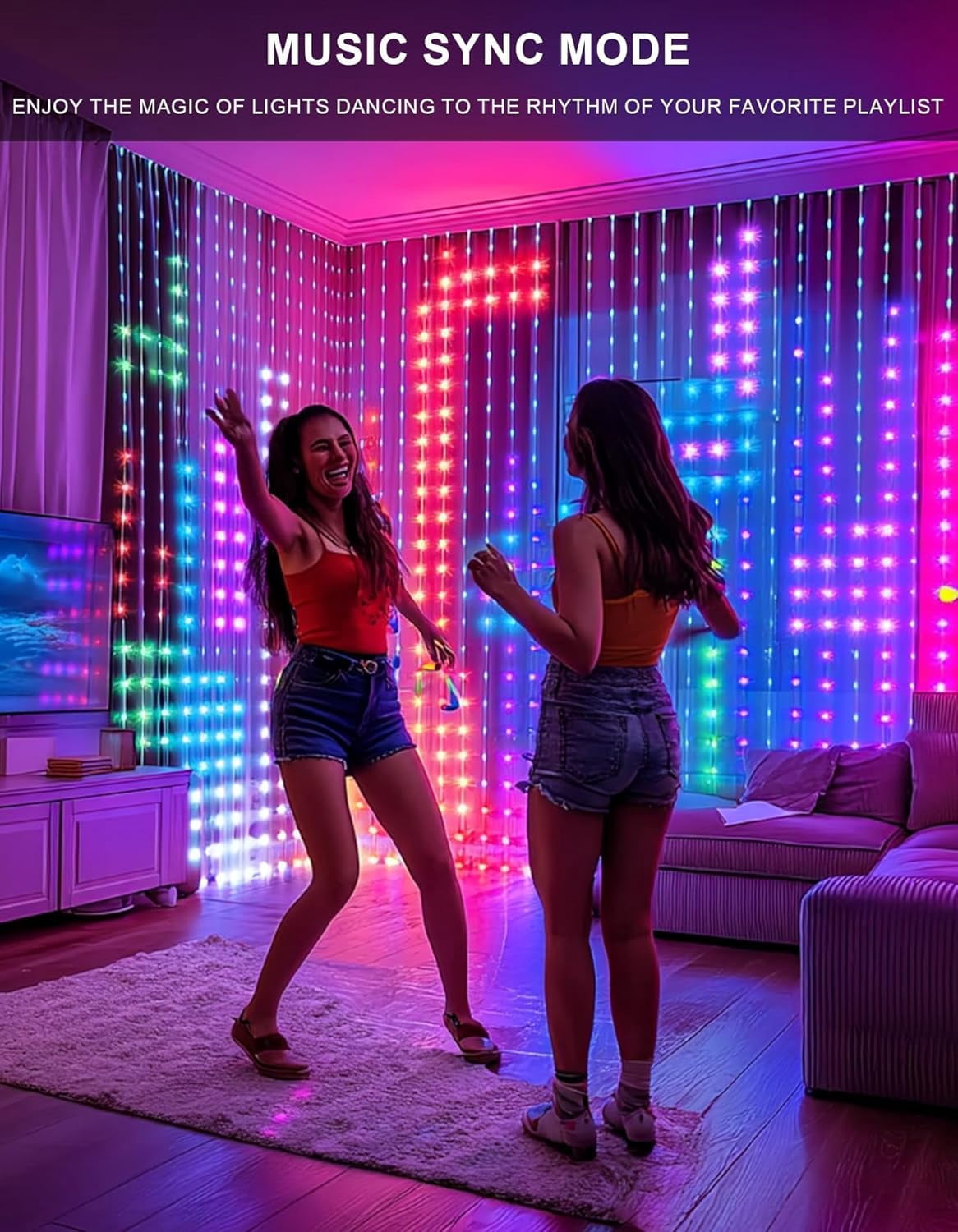 General Smart Curtain Lights, 400LED 6.6FT x 6.6FT Color Changing Valentine's Day Christmas Lights with Remote & APP, Dynamic DIY Fairy String Lights for Indoor Outdoor Bedroom Decorations