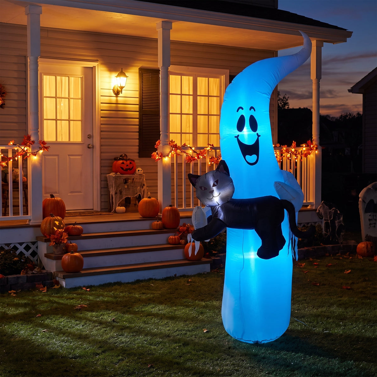 Color-Changing Ghost with Cat Airblown Yard Inflatable, Multicolor, 7', Halloween by Way To Celebrate