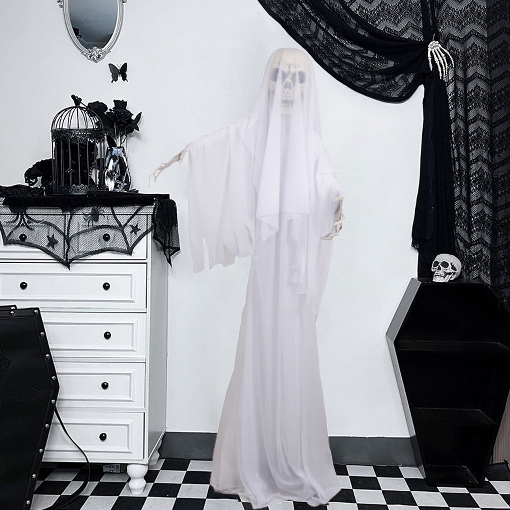Scary Ghost Bride Halloween Ornament with Sound, Battery Operated Animated Skeleton Decoration for Haunted House Prop