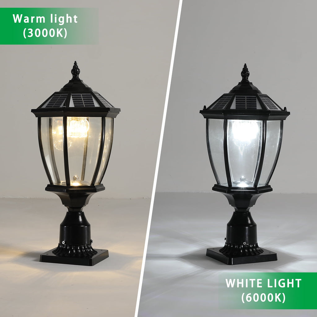 Solar Outdoor Lantern, Vintage Black Glass LED Light, 1-Pack, 20-Inch