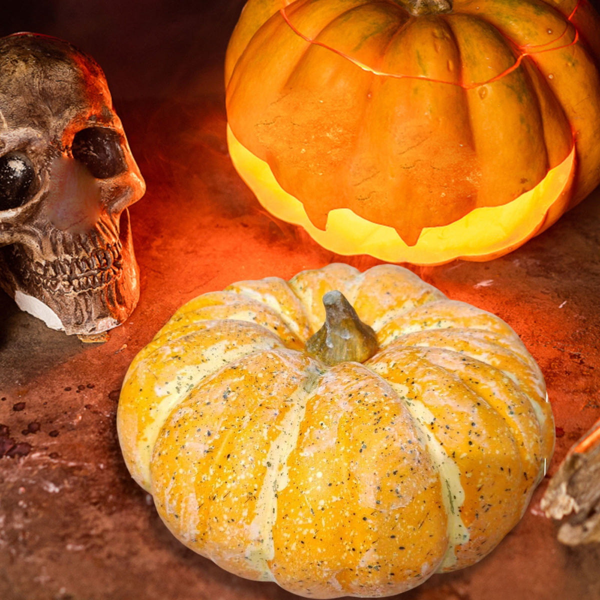 13.7" Halloween Foam Pumpkin Decorations, 2 Pack Artificial Pumpkins for Table Mantel Shelf Display, Fall Autumn Home Decor for Thanksgiving Party (Green)