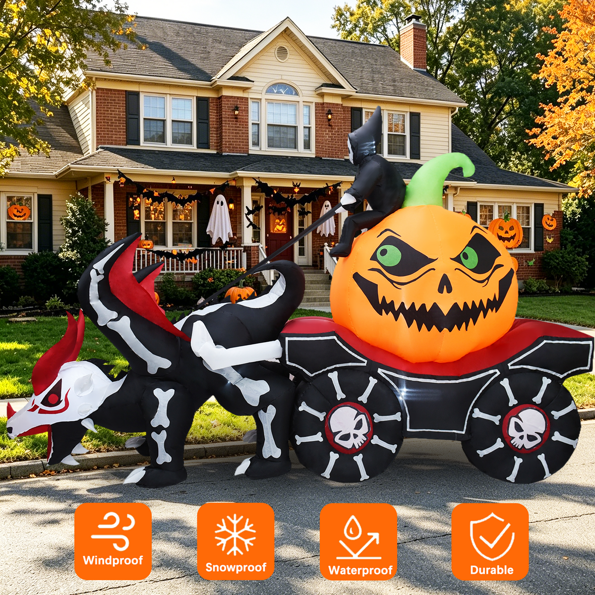 KINQUINN 9 FT Halloween Inflatable Dragon Pull Pumpkin Cart Outdoor Decorations, Blow Up Dragon with Build-in LEDs, Halloween Decorations for Yard Lawn Party Garden Outside Indoor Home Porch