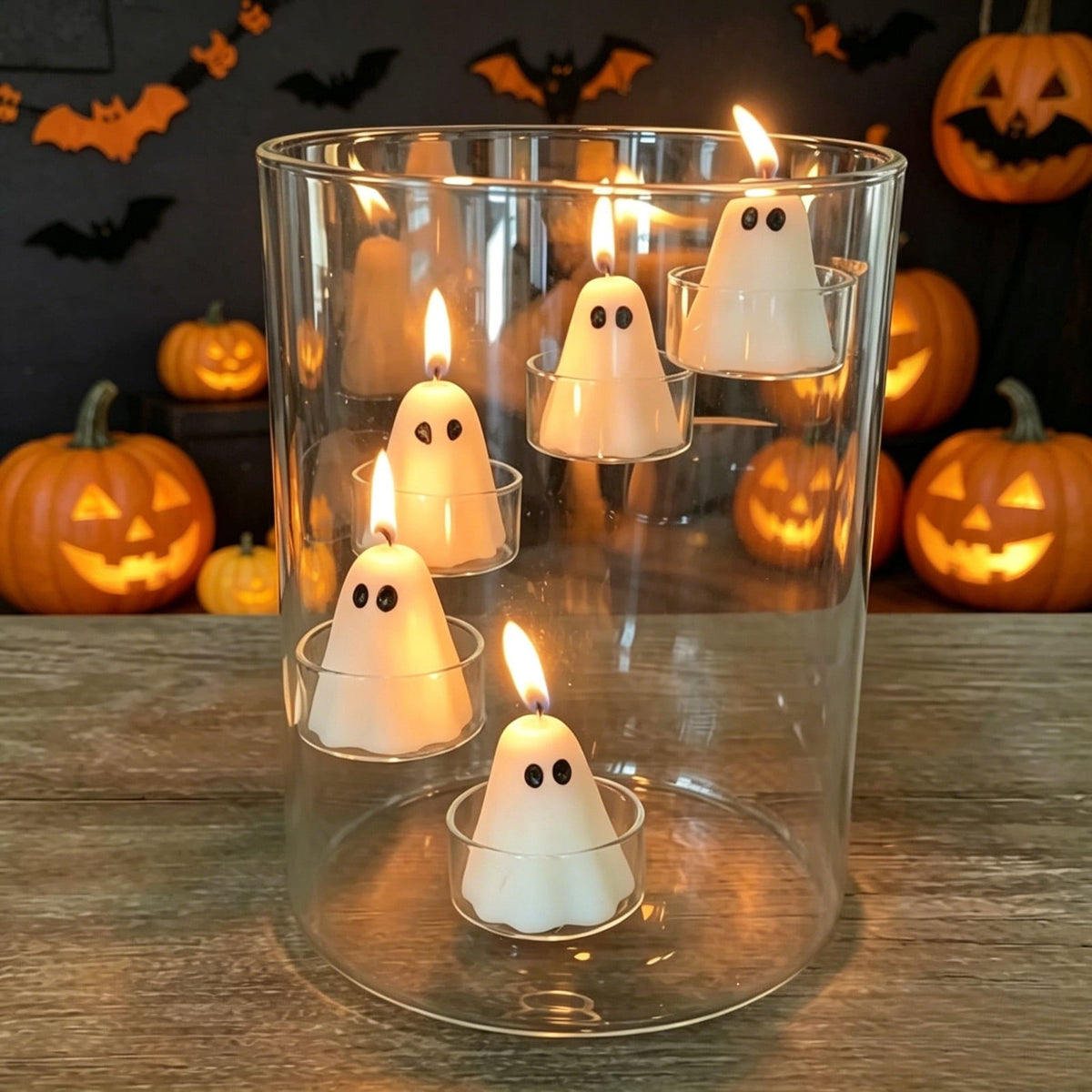 Halloween Glass Cylinder Hurricane Candle Holder for Tea Light Pillar Candle Holders Table Centerpiece,Clear Decorative Geometric Candle Holder for Wedding,Party(ONLY Candle Holder+Candle)
