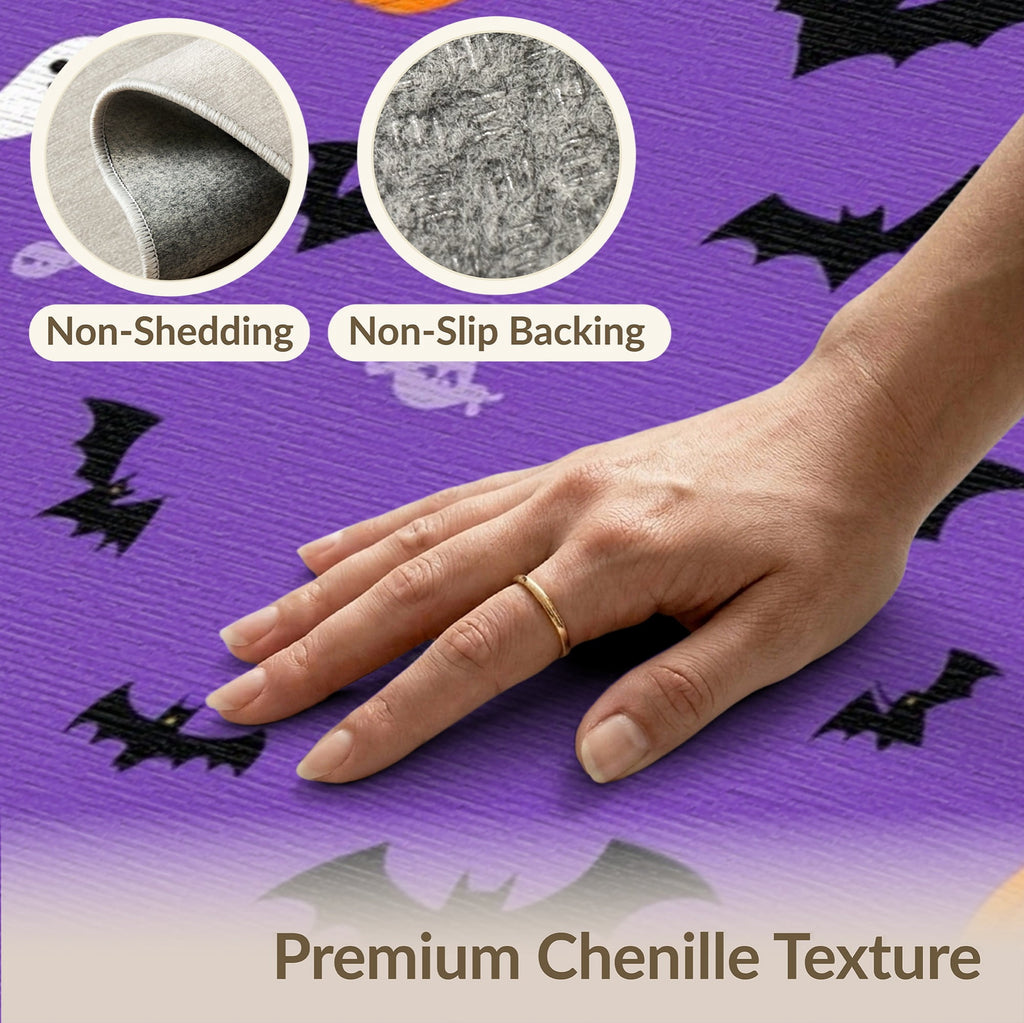 ODIKA Halloween Ghost Pumpkin Bat Skull Welcome Doormat Fiber Door for Dorm Room, Small Living Apartment, Stain Resistant Low Profile