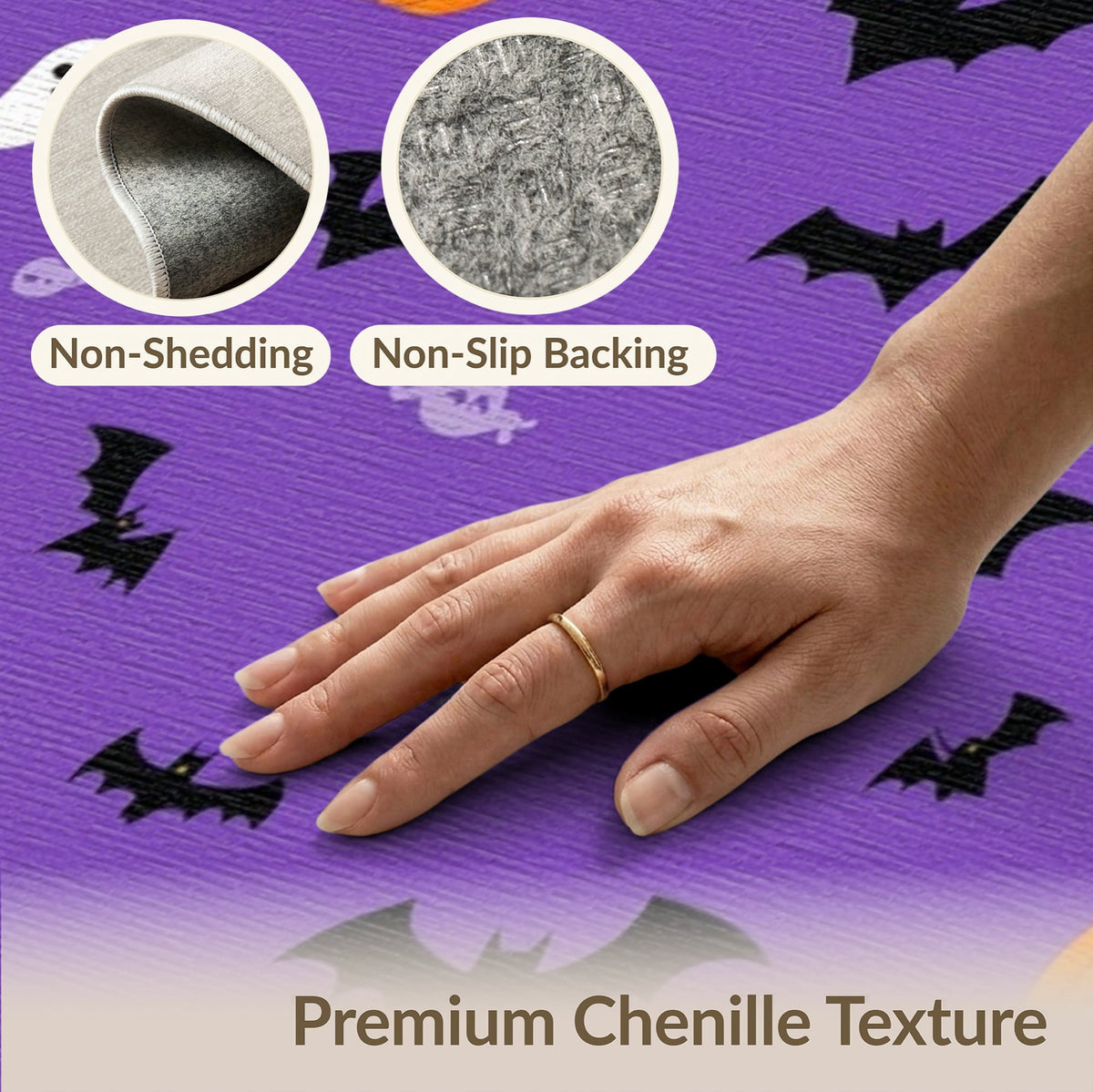 ODIKA Halloween Ghost Pumpkin Bat Skull Welcome Doormat Fiber Door for Dorm Room, Small Living Apartment, Stain Resistant Low Profile