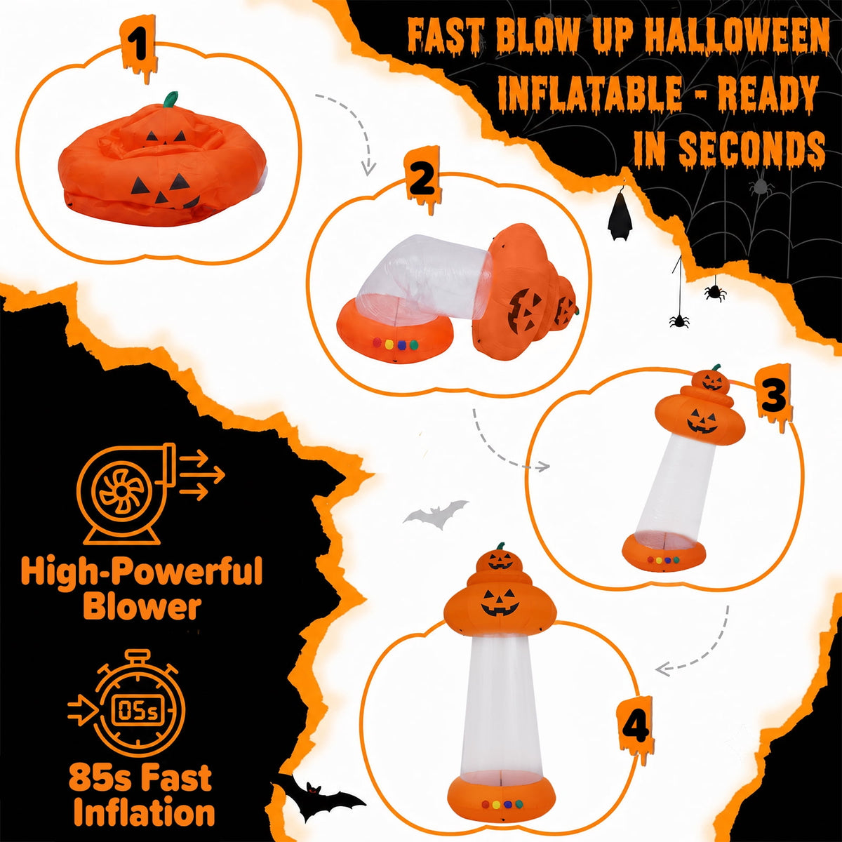 BSHAPPLUS® 9 ft Halloween Pumpkin UFO Inflatable,Walk-in Inflatable Yard Decor with Levitating Cow,Built-in LED Lights,Outdoor Blow up Decor for Lawn Garden Party,19.7ft Extra-Long Power Cord