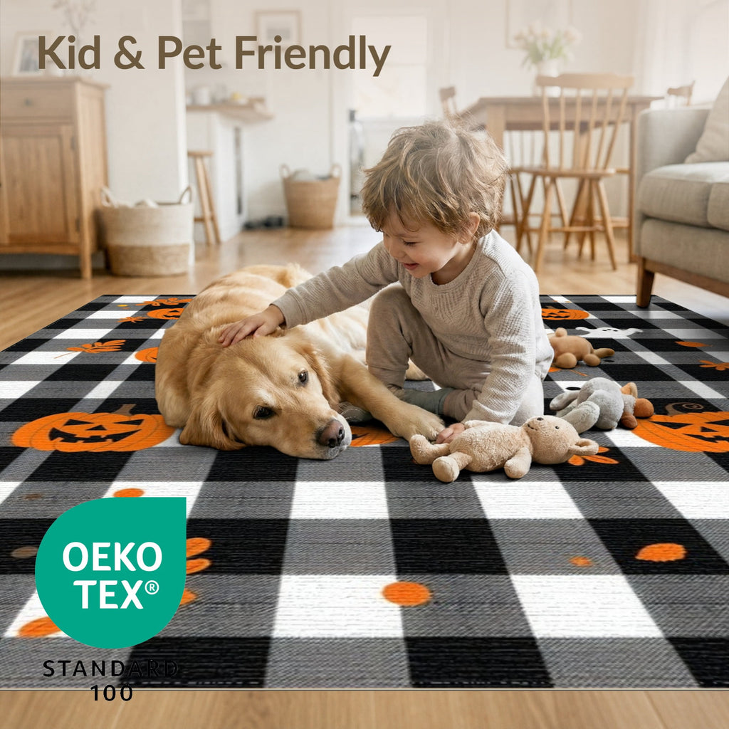 ODIKA Halloween Striped Pumpkin Ghost Farmhouse Welcome Fallc Door Pet Friendly & Kids Safe Play for Playroom, Bedroom, Reading Nook