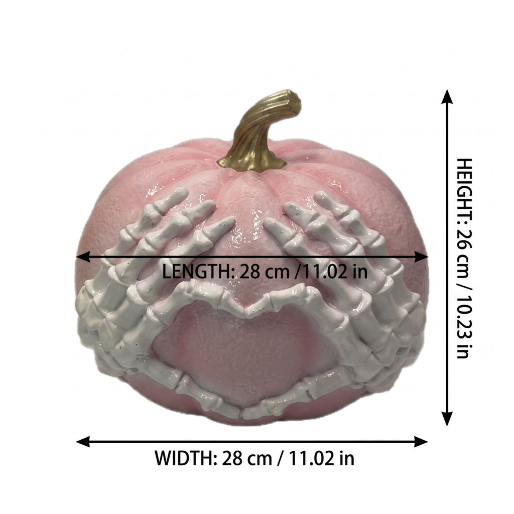 Gradient Skeleton Hand Heart Pumpkin, Resin Pink Purple Artistic Color Unique Halloween Art Display for Living Room Desktop_Pink