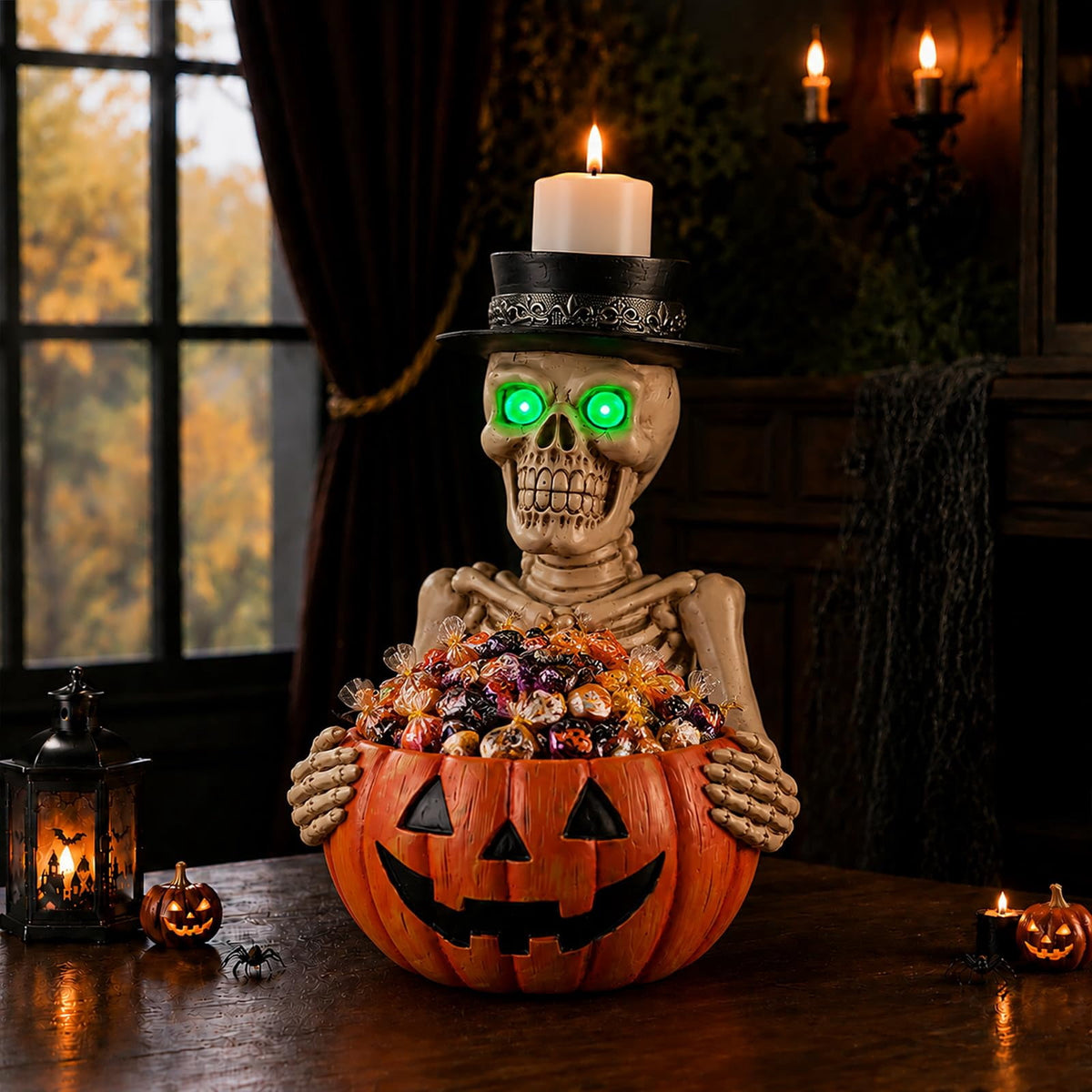 Halloween Ghost Statue with LED Glowing Eyes, Resin Ghost Figurine Tabletop Decor for Indoor Home, Mantel, Shelf, Entryway and Halloween Party Display