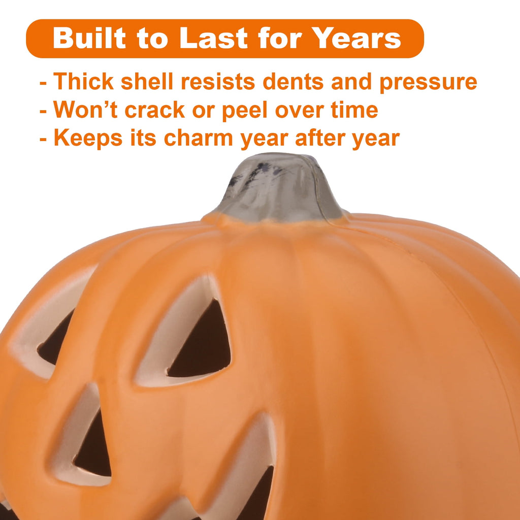Gamexcel 10" + 14" Pre-Lit Jack O'Lanterns - Indoor/Outdoor Halloween Decorations for Party & Home, Lighted Pumpkin, 2 Pack, Orange